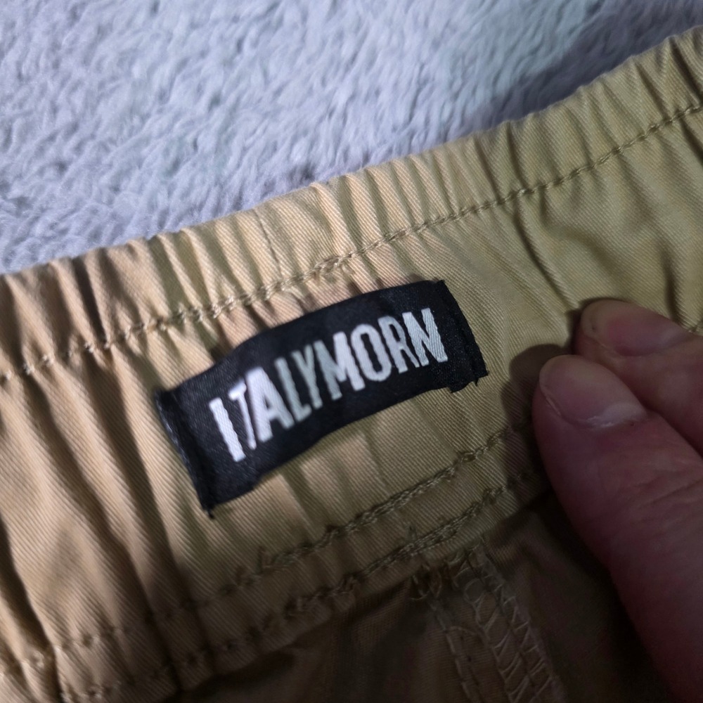 ITALYMORN Mens Small Jogger Pants Khaki Tan Elastic Waist Cotton Spandex Tapered - Picture 5 of 8